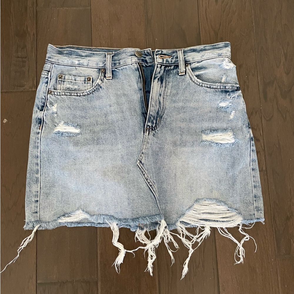 Pistola distressed jean mini skirt
